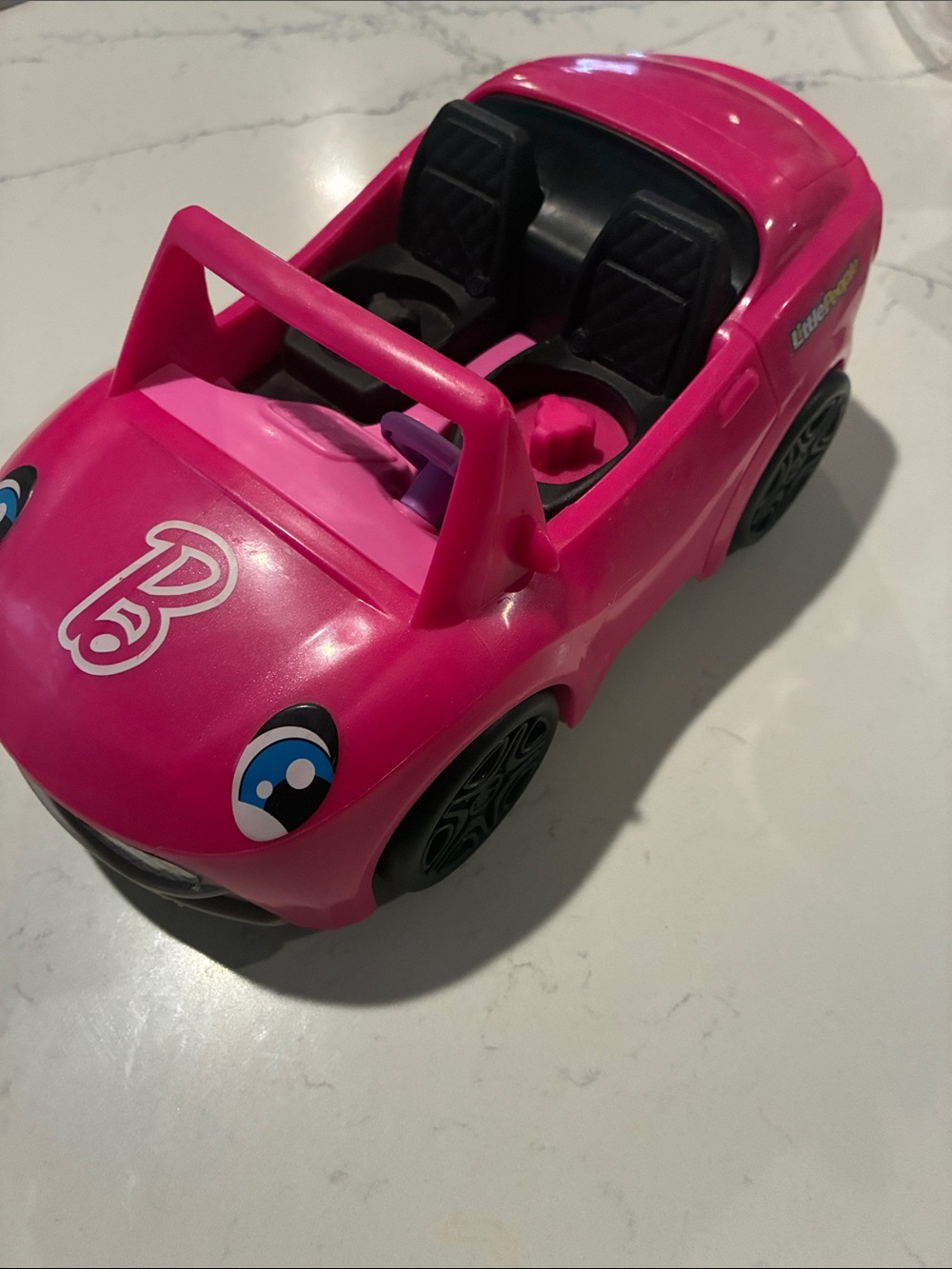 Barbie Hot Pink Convertible Toy Car with Black Interior